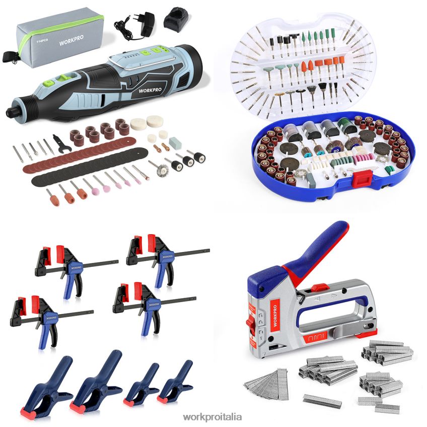 WORKPRO Kit di utensili rotanti a batteria da 12 V e kit di accessori per utensili rotanti da 276 pezzi, set di morsetti da 8 pezzi e kit pinzatrice 4 in 1 moderno B0600L317 attrezzo