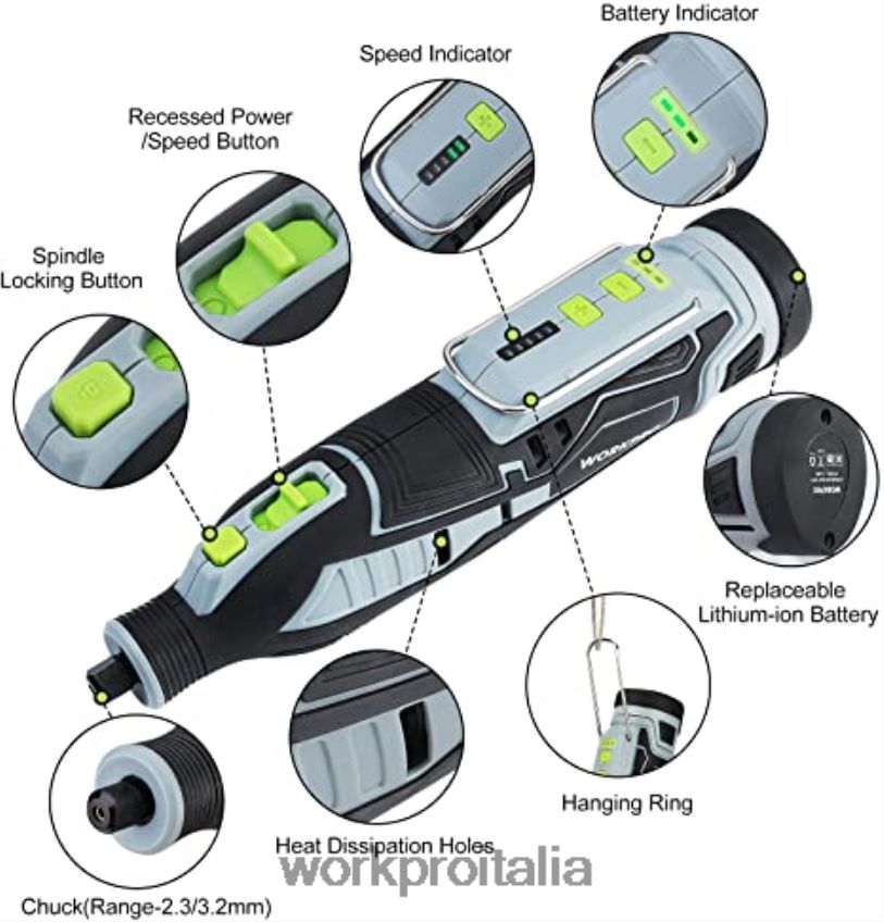 WORKPRO Kit di utensili rotanti a batteria da 12 V e kit di accessori per utensili rotanti da 276 pezzi, set di morsetti da 8 pezzi e kit pinzatrice 4 in 1 moderno B0600L317 attrezzo