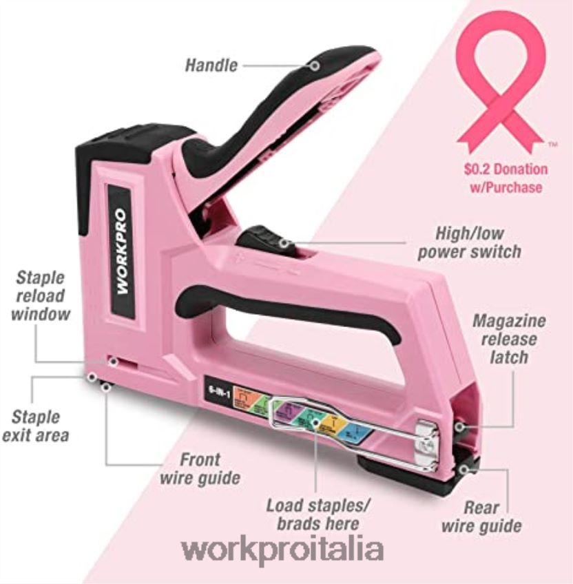 WORKPRO Kit trapano avvitatore a batteria da 12 V e kit di attrezzi da 103 pezzi, set di 8 cacciaviti magnetici e pinzatrice 6 in 1 rosa B0600L315 attrezzo