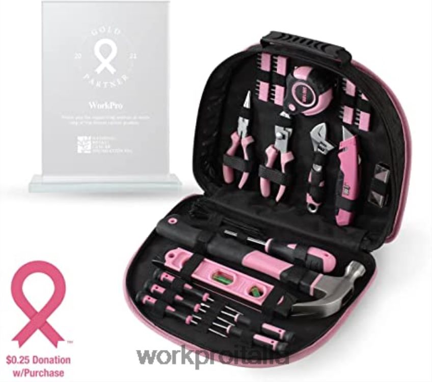 WORKPRO Kit trapano avvitatore a batteria da 12 V e kit di attrezzi da 103 pezzi, set di 8 cacciaviti magnetici e pinzatrice 6 in 1 rosa B0600L315 attrezzo