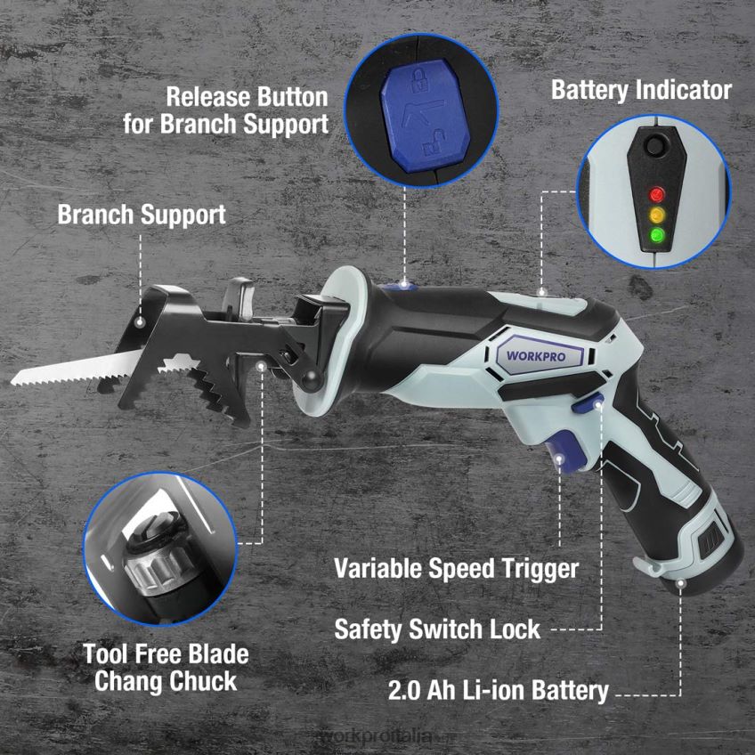 WORKPRO Sega alternativa a batteria 12 V e kit trapano avvitatore a batteria 12 V, set di 12 cacciaviti magnetici e pistola per colla a caldo senza fili utile B0600L321 attrezzo