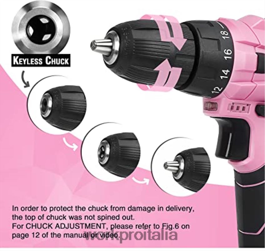 WORKPRO Set trapano a batteria 12 V, pinzatrice 6 in 1, set di 8 cacciaviti magnetici e pistola per colla a caldo senza fili rosa B0600L313 attrezzo