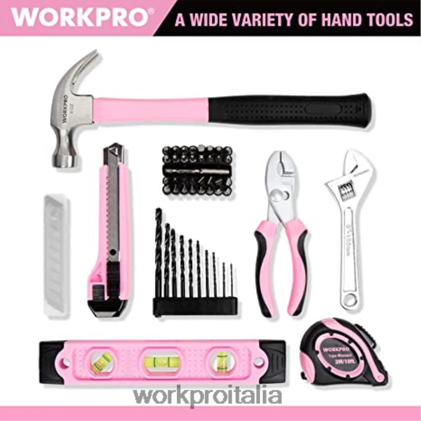 WORKPRO Set trapano a batteria 12 V, pinzatrice 6 in 1, set di 8 cacciaviti magnetici e pistola per colla a caldo senza fili rosa B0600L313 attrezzo
