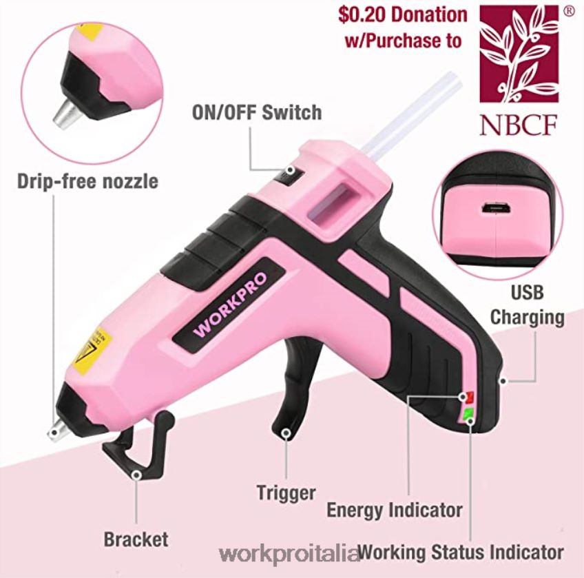WORKPRO Set trapano a batteria 12 V, pinzatrice 6 in 1, set di 8 cacciaviti magnetici e pistola per colla a caldo senza fili rosa B0600L313 attrezzo