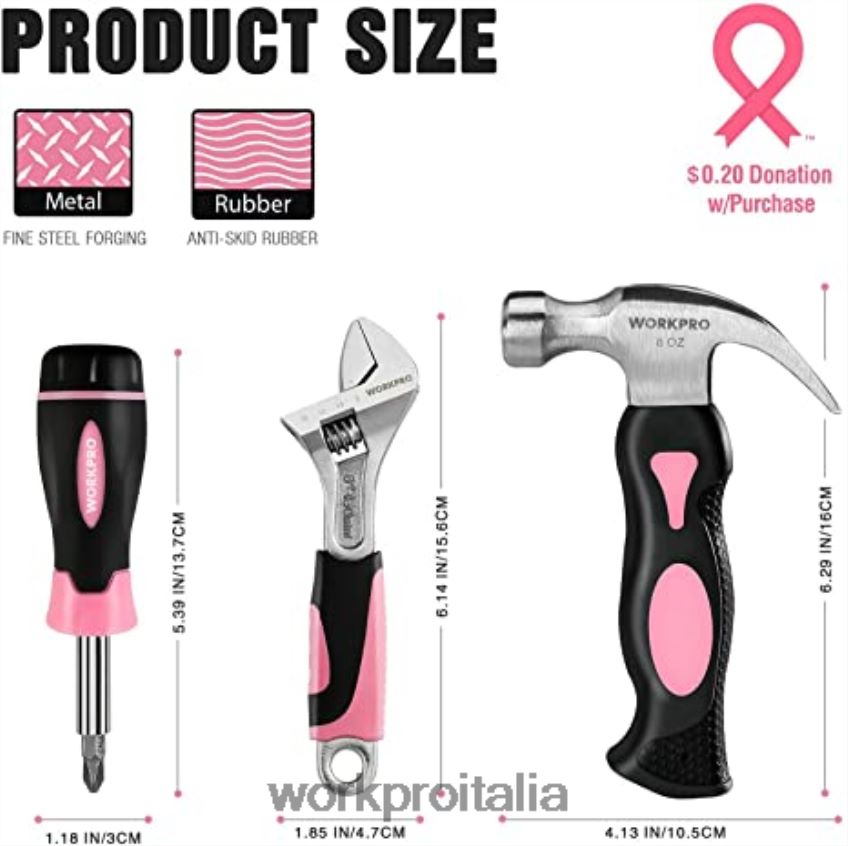 WORKPRO Set trapano avvitatore a batteria da 20 V, mini pinze da 6 pezzi, kit di attrezzi da 10 pezzi e pistola per colla a batteria rosa B0600L316 attrezzo