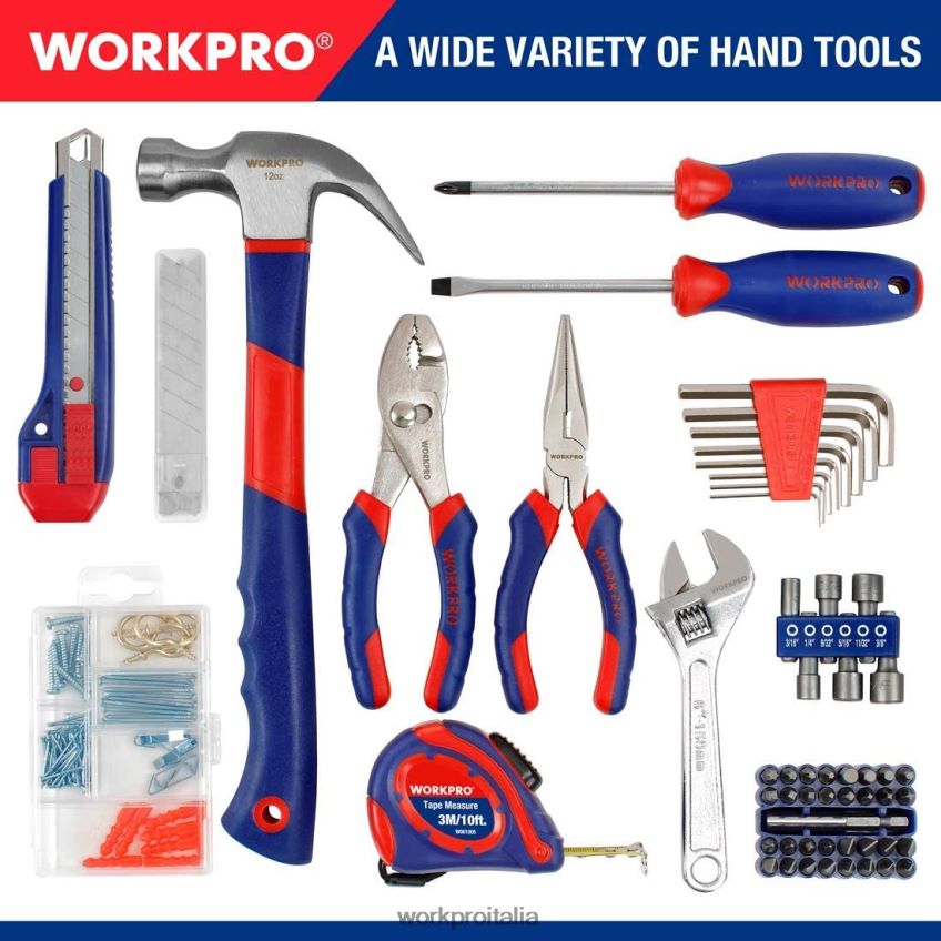WORKPRO morsetto frontale, trapano a batteria da 12 V e kit di attrezzi per la casa, set di 10 punte per trapano a vanga professionale e pinzatrice 4 in 1 per carichi pesanti utile B0600L318 attrezzo