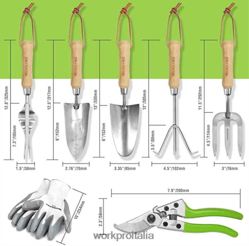 WORKPRO sega a catena senza fili e set di attrezzi da giardino da 7 pezzi e 2 paia di guanti da giardino e ginocchiere da giardino utile B0600L314 attrezzo