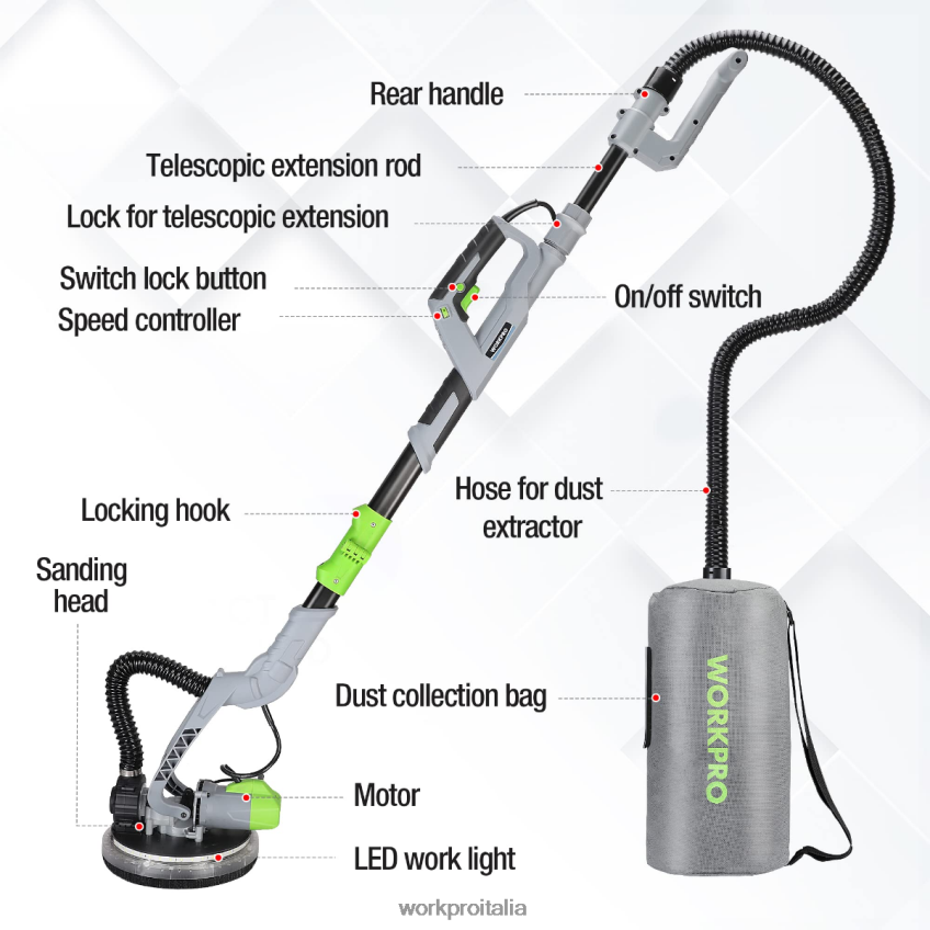 WORKPRO Levigatrice elettrica per cartongesso da 720 W con aspiratore moderno B0600L228 attrezzo