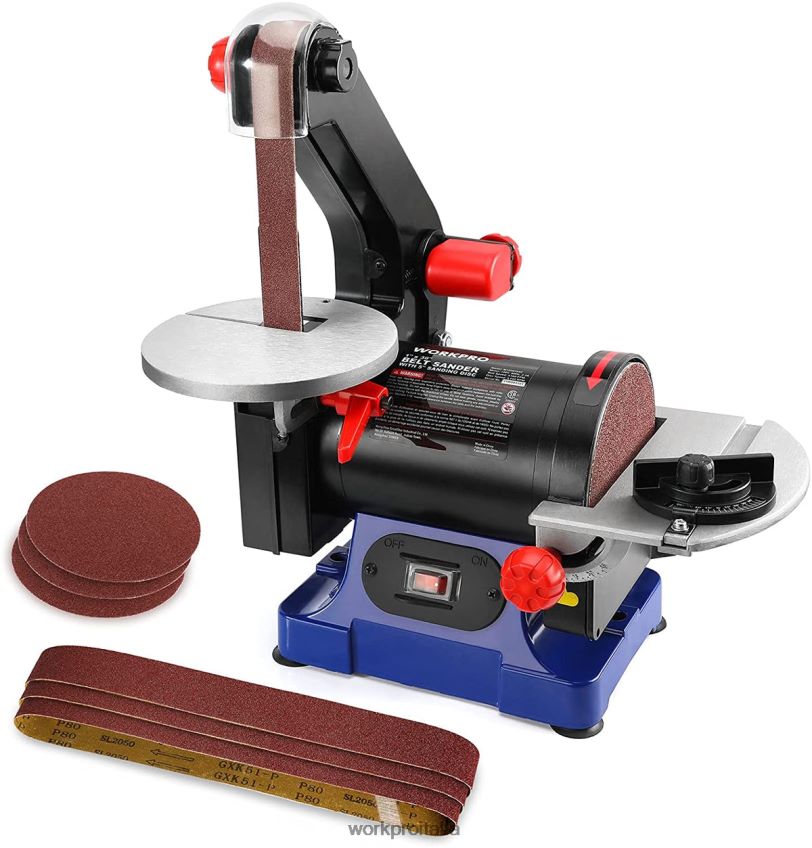 WORKPRO levigatrice a nastro a disco, nastro da 1 x 30 pollici e disco abrasivo da 5 pollici, inclusi 6 pezzi di carta vetrata utile B0600L237 attrezzo