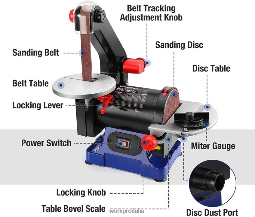 WORKPRO levigatrice a nastro a disco, nastro da 1 x 30 pollici e disco abrasivo da 5 pollici, inclusi 6 pezzi di carta vetrata utile B0600L237 attrezzo