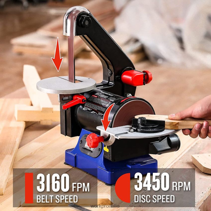 WORKPRO levigatrice a nastro a disco, nastro da 1 x 30 pollici e disco abrasivo da 5 pollici, inclusi 6 pezzi di carta vetrata utile B0600L237 attrezzo