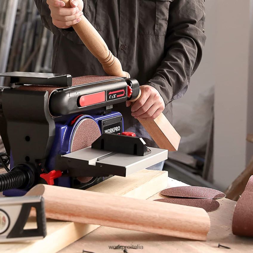 WORKPRO levigatrice a nastro, levigatrice a nastro da 4 pollici x 36 pollici e levigatrice a disco da 6 pollici con 6 pezzi di carta vetrata, base in ghisa per levigare la lavorazione del legno utile 