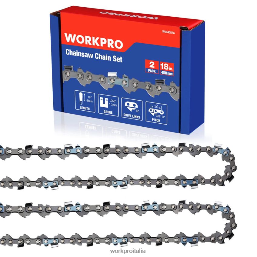 WORKPRO Catena per motosega in confezione da 2, passo 3/8", catena per sega da taglio per legno con 62 maglie di trasmissione per parti di motoseghe nuovo B0600L203 attrezzo