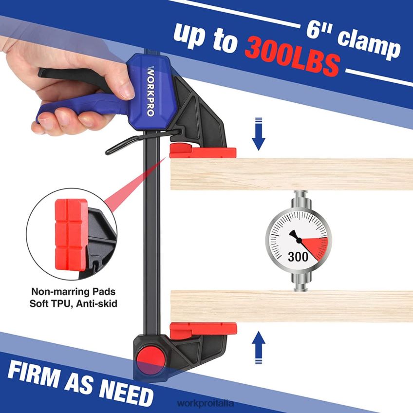 WORKPRO Morsetti a barra da 2 pezzi per la lavorazione del legno, morsetto/distributore per carichi medi da 300 libbre con una sola mano utile B0600L123 attrezzo