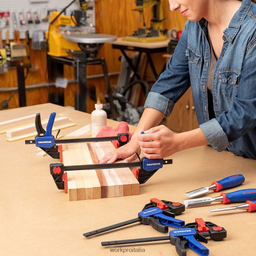 WORKPRO Morsetti a barra da 2 pezzi per la lavorazione del legno, morsetto/distributore per carichi medi da 300 libbre con una sola mano utile B0600L123 attrezzo