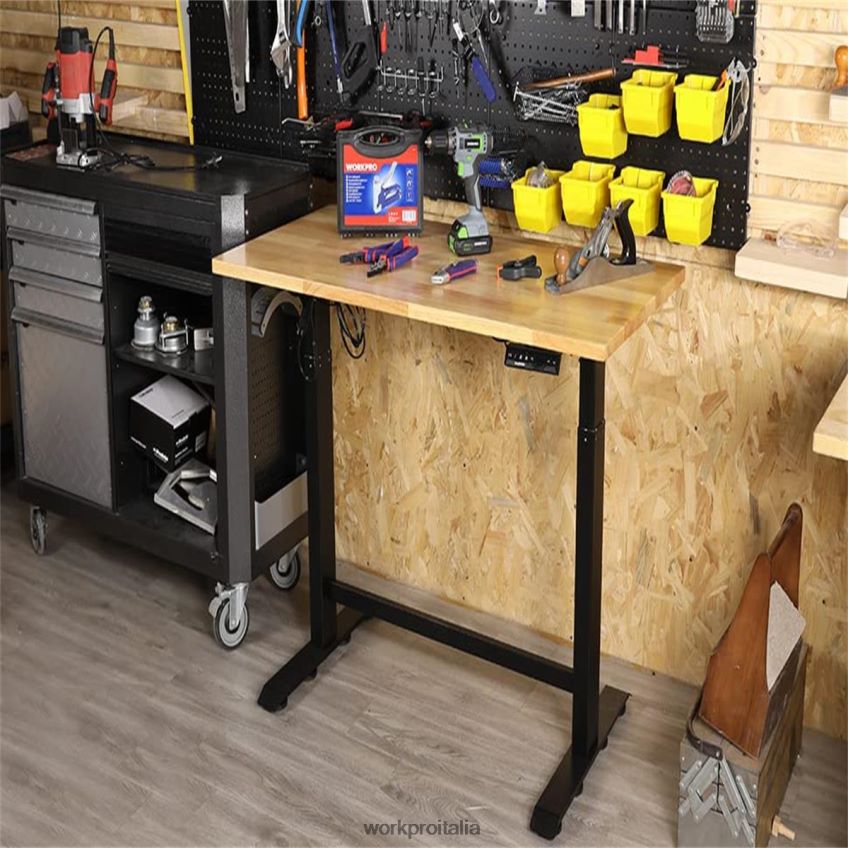 WORKPRO Banco da lavoro elettrico regolabile in altezza con piano in legno e doppio motore moderno B0600L5 magazzinaggio