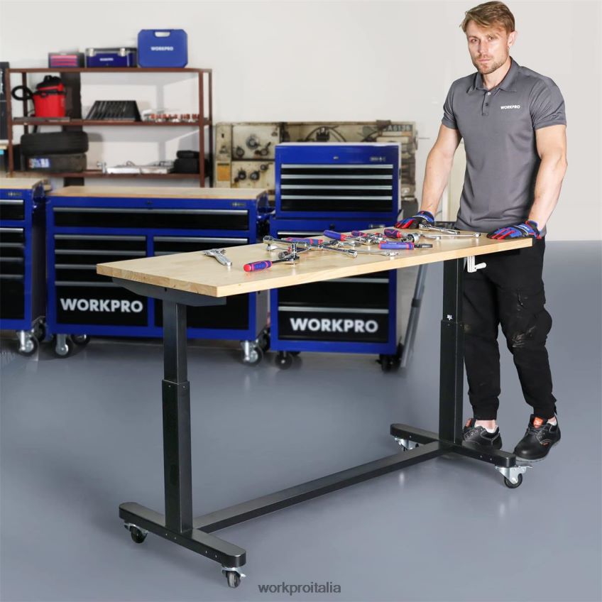 WORKPRO Tavolo da lavoro regolabile in altezza con manovella, con rotelle e piedini livellanti, capacità di carico di 500 libbre utile B0600L3 magazzinaggio