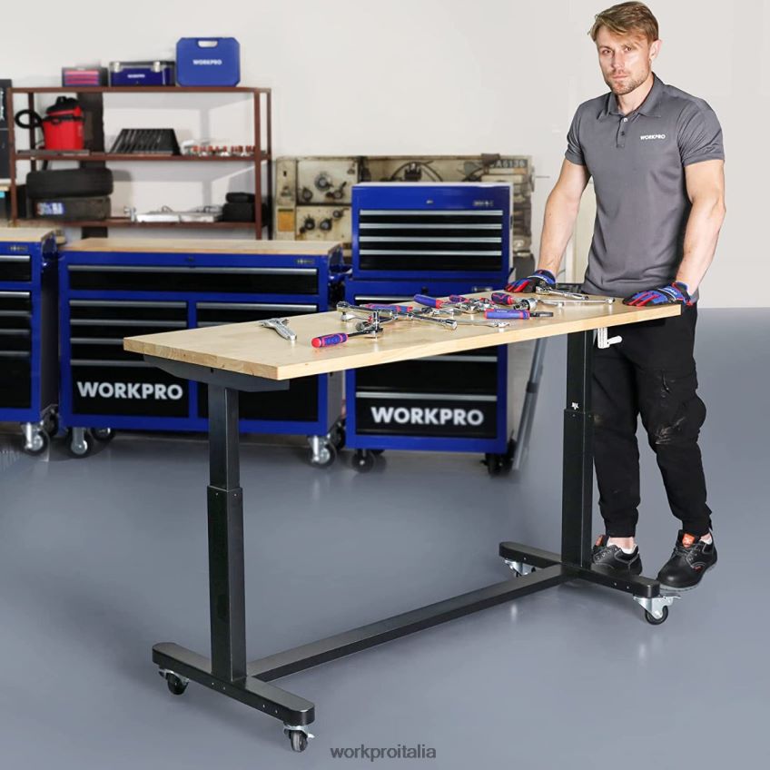 WORKPRO Tavolo da lavoro regolabile in altezza con manovella, con rotelle e piedini livellanti, capacità di carico di 500 libbre utile B0600L3 magazzinaggio
