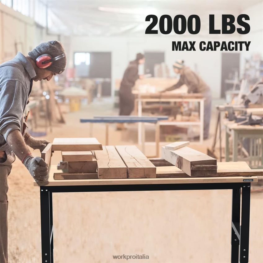 WORKPRO banco da lavoro regolabile tavolo da lavoro in legno duro con capacità di carico di 2000 libbre con prese di corrente utile B0600L1 magazzinaggio