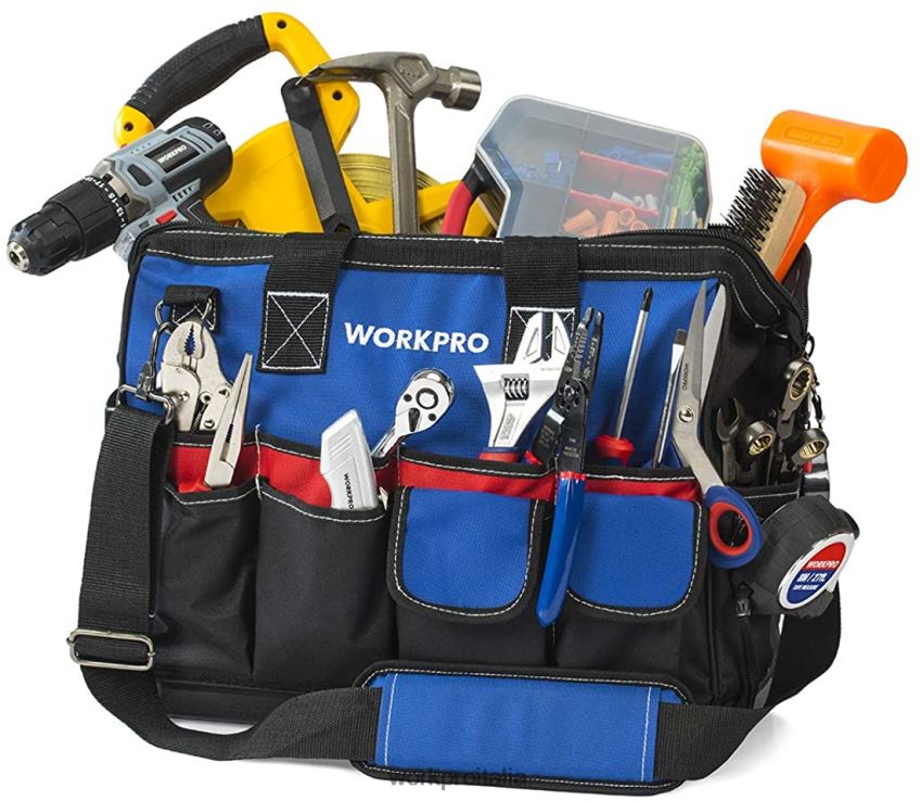 WORKPRO Borsa per attrezzi chiusa nella parte superiore con ampio scomparto portaoggetti con base impermeabile e spallacci regolabili moderno B0600L30 magazzinaggio