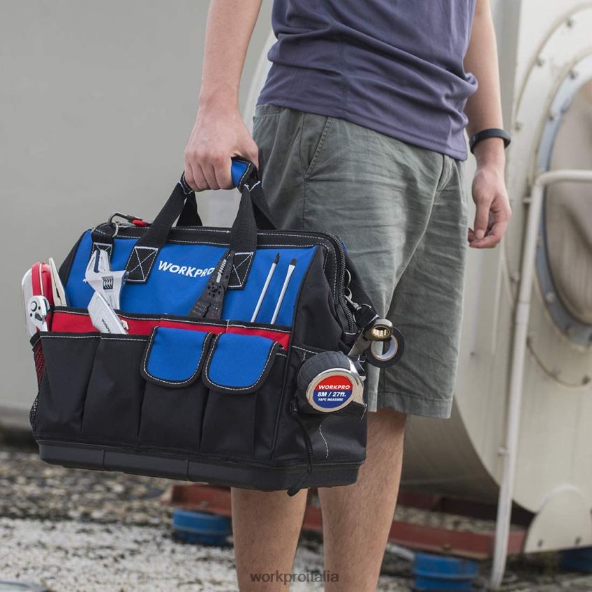 WORKPRO Borsa per attrezzi chiusa nella parte superiore con ampio scomparto portaoggetti con base impermeabile e spallacci regolabili moderno B0600L30 magazzinaggio