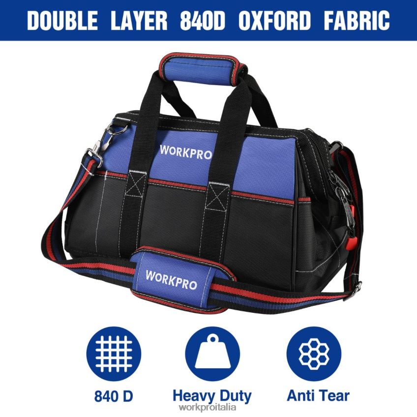 WORKPRO Borsa per attrezzi con bocca larga da 16 pollici, borsa per attrezzi in tessuto resistente con base sagomata impermeabile, tracolla regolabile utile B0600L24 magazzinaggio
