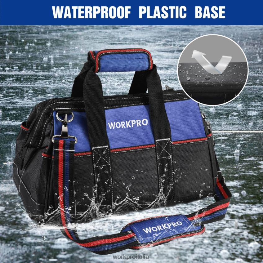 WORKPRO Borsa per attrezzi con bocca larga da 16 pollici, borsa per attrezzi in tessuto resistente con base sagomata impermeabile, tracolla regolabile utile B0600L24 magazzinaggio