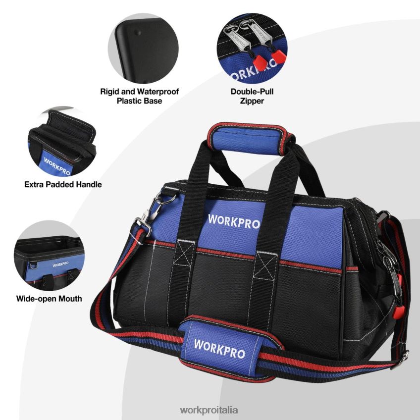 WORKPRO Borsa per attrezzi con bocca larga da 16 pollici, borsa per attrezzi in tessuto resistente con base sagomata impermeabile, tracolla regolabile utile B0600L24 magazzinaggio