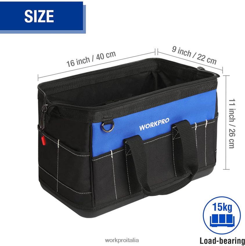 WORKPRO Borsa per attrezzi con bocca larga da 16 pollici con base sagomata impermeabile utile B0600L34 magazzinaggio