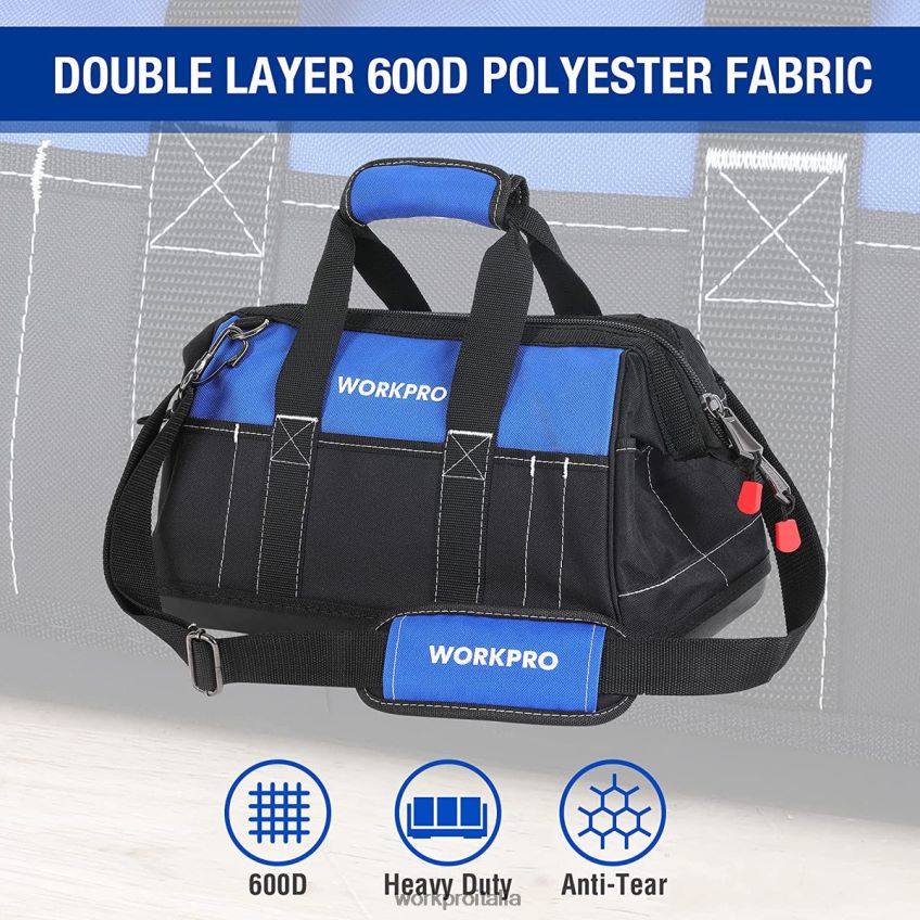 WORKPRO Borsa per attrezzi con bocca larga da 16 pollici con base sagomata impermeabile utile B0600L34 magazzinaggio