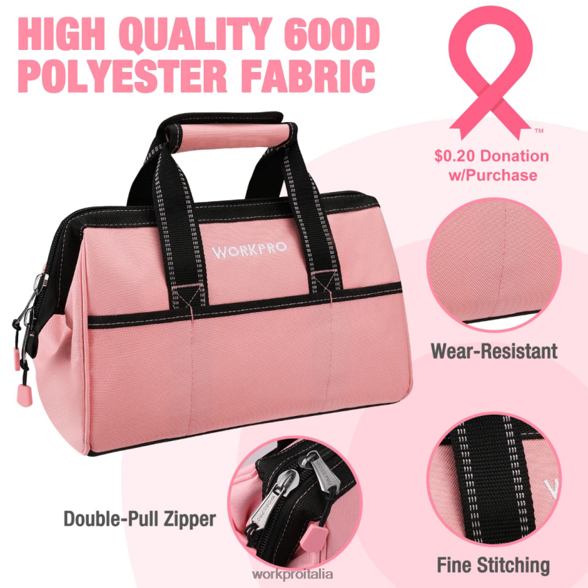 WORKPRO Borsa per attrezzi da 13 pollici, borse per riporre gli attrezzi in tessuto morbido rosa B0600L29 magazzinaggio