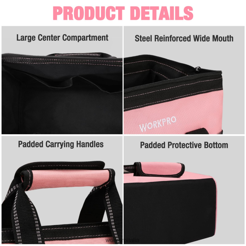 WORKPRO Borsa per attrezzi da 13 pollici, borse per riporre gli attrezzi in tessuto morbido rosa B0600L29 magazzinaggio