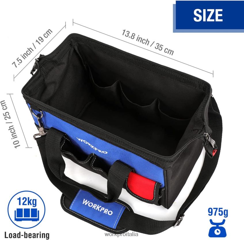 WORKPRO Borsa per attrezzi da 14 pollici, organizer per attrezzi multitasche con tracolla regolabile utile B0600L31 magazzinaggio