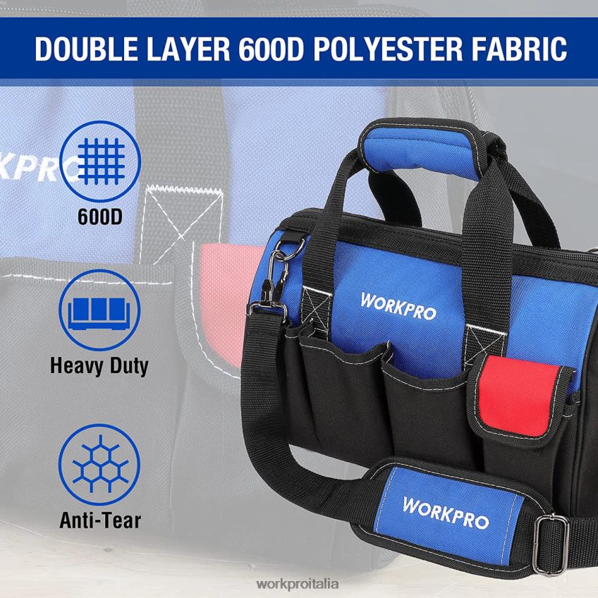 WORKPRO Borsa per attrezzi da 14 pollici, organizer per attrezzi multitasche con tracolla regolabile utile B0600L31 magazzinaggio