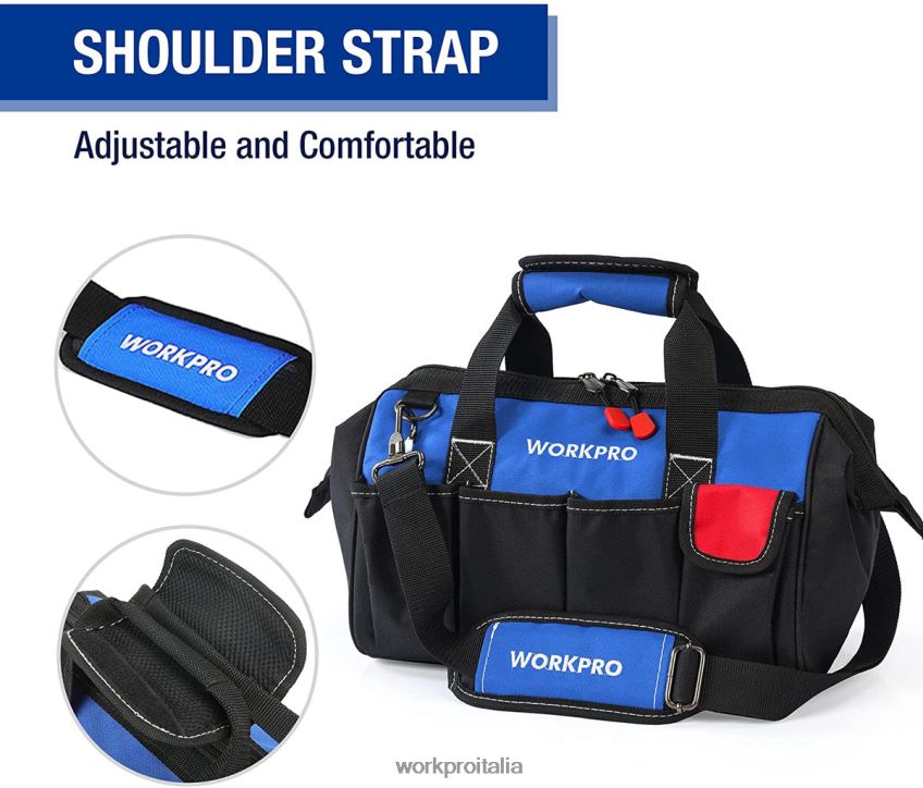 WORKPRO Borsa per attrezzi da 14 pollici, organizer per attrezzi multitasche con tracolla regolabile utile B0600L31 magazzinaggio