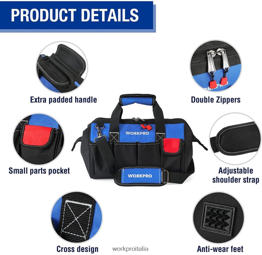 WORKPRO Borsa per attrezzi da 14 pollici, organizer per attrezzi multitasche con tracolla regolabile utile B0600L31 magazzinaggio