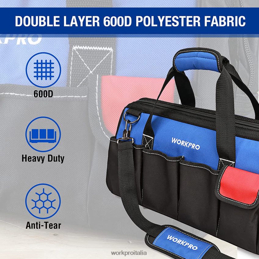 WORKPRO Borsa porta attrezzi da 18 pollici con bocca larga e chiusura superiore con tracolla regolabile utile B0600L27 magazzinaggio