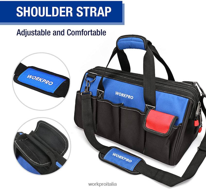 WORKPRO Borsa porta attrezzi da 18 pollici con bocca larga e chiusura superiore con tracolla regolabile utile B0600L27 magazzinaggio