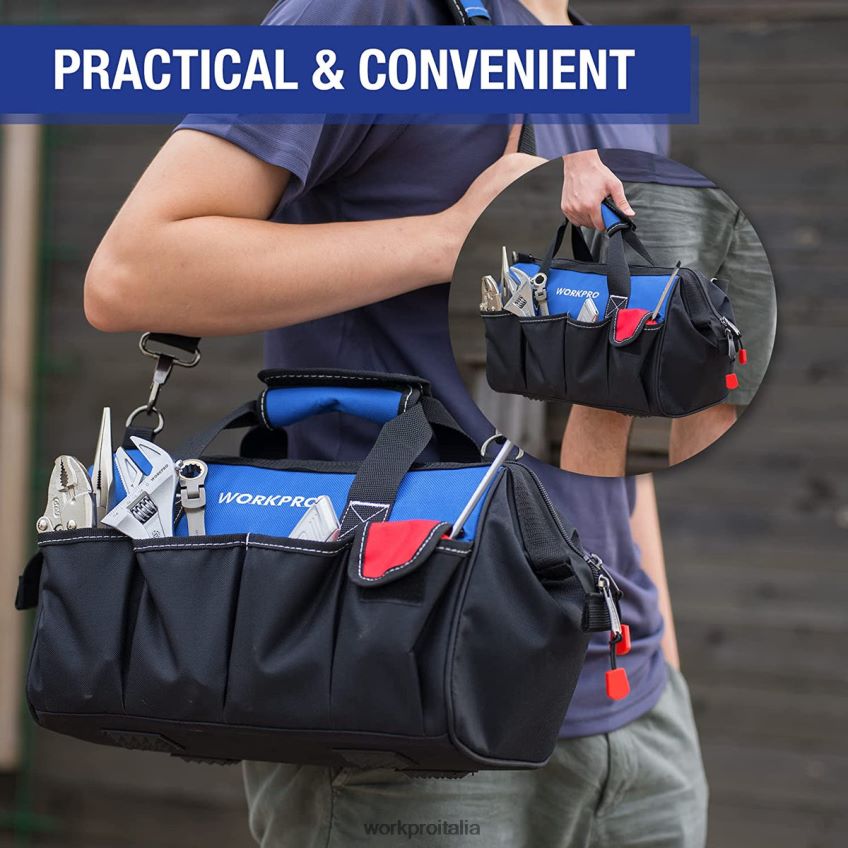 WORKPRO Borsa porta attrezzi da 18 pollici con bocca larga e chiusura superiore con tracolla regolabile utile B0600L27 magazzinaggio