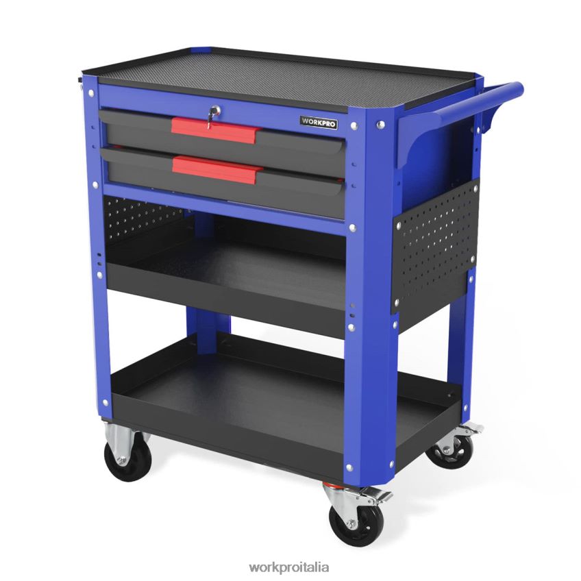 WORKPRO Carrello portautensili con rotelle premium a 2 cassetti, organizer per riporre oggetti nel carrello di servizio industriale per carichi pesanti con ruote e sistema di bloccaggio utile B0600L16
