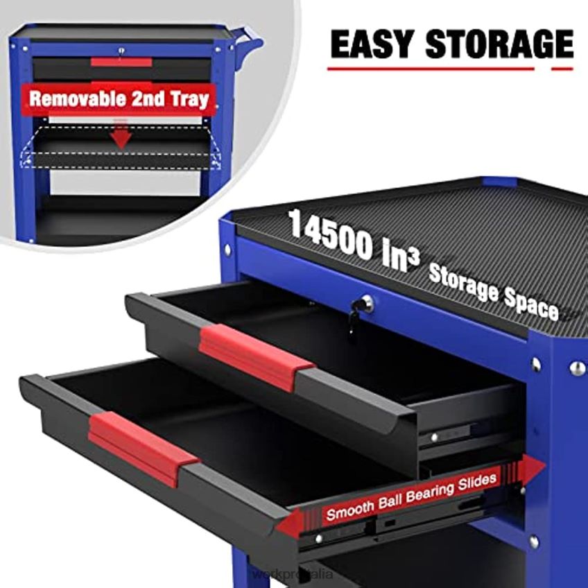 WORKPRO Carrello portautensili con rotelle premium a 2 cassetti, organizer per riporre oggetti nel carrello di servizio industriale per carichi pesanti con ruote e sistema di bloccaggio utile B0600L16
