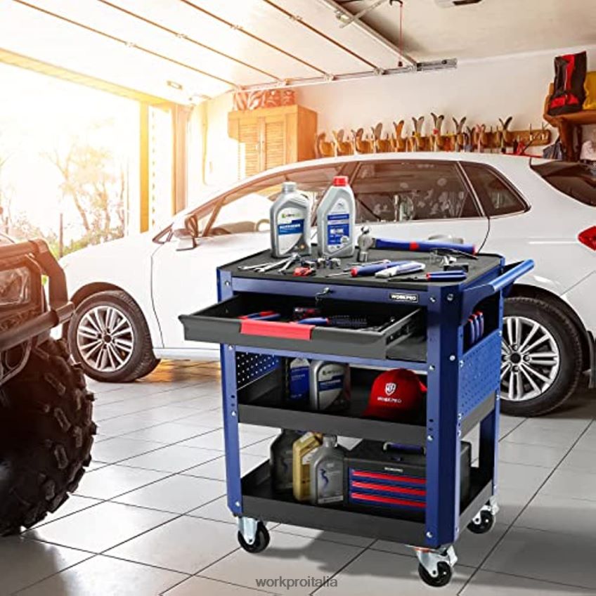 WORKPRO Carrello portautensili con rotelle premium a 2 cassetti, organizer per riporre oggetti nel carrello di servizio industriale per carichi pesanti con ruote e sistema di bloccaggio utile B0600L16