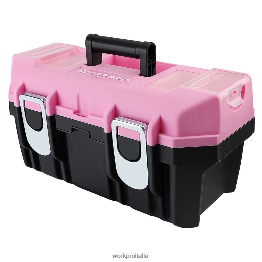 WORKPRO Cassetta degli attrezzi da 16 pollici, cassetta degli attrezzi in plastica con chiusura in metallo e vassoio rimovibile rosa B0600L23 magazzinaggio