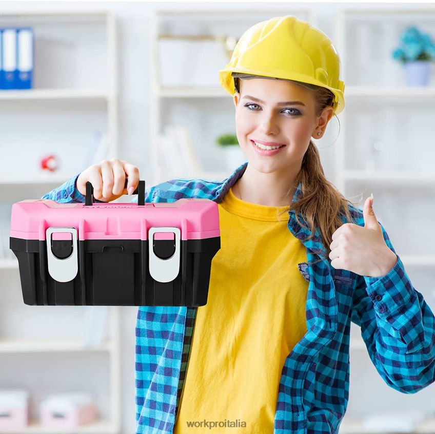 WORKPRO Cassetta degli attrezzi da 16 pollici, cassetta degli attrezzi in plastica con chiusura in metallo e vassoio rimovibile rosa B0600L23 magazzinaggio