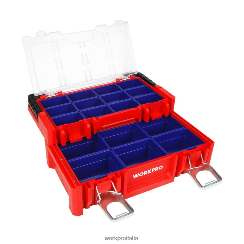 WORKPRO Cassetta degli attrezzi in plastica da 17 pollici, scatola portaoggetti con coperchio con chiusura e maniglia in acciaio inossidabile rosso B0600L25 magazzinaggio