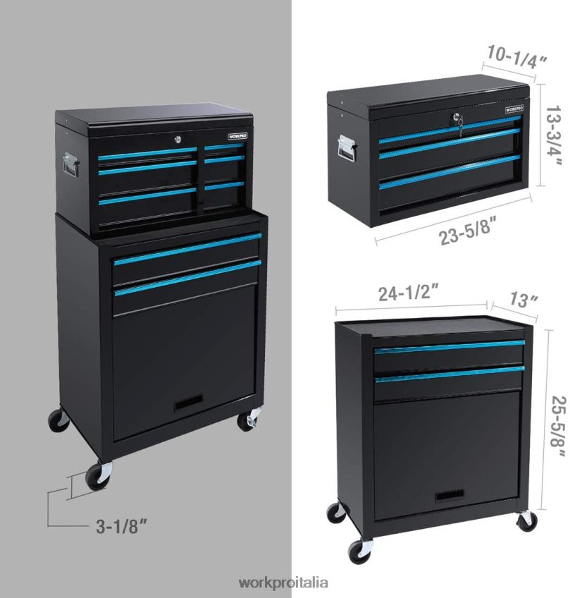 WORKPRO Cassetta portautensili con rotelle a 5 cassetti, armadio portautensili con cassetti scorrevoli in metallo utile B0600L18 magazzinaggio