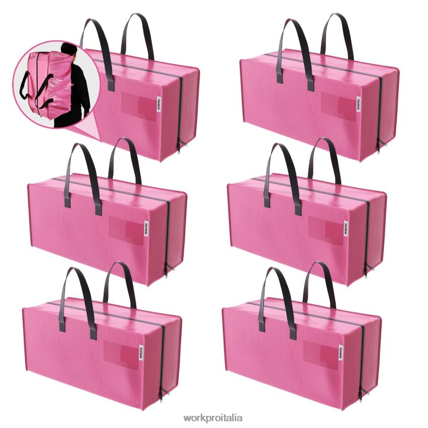 WORKPRO Confezione da 6 borse tote per traslochi extra large per carichi pesanti con cerniere e maniglie per il trasporto, cinghie per zaino rosa/blu B0600L142 magazzinaggio