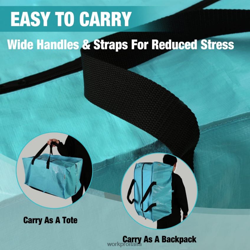 WORKPRO Confezione da 6 borse tote per traslochi extra large per carichi pesanti con cerniere e maniglie per il trasporto, cinghie per zaino rosa/blu B0600L142 magazzinaggio