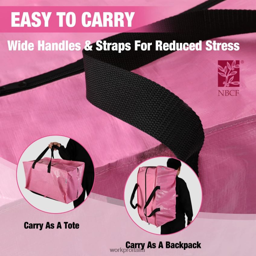 WORKPRO Confezione da 6 borse tote per traslochi extra large per carichi pesanti con cerniere e maniglie per il trasporto, cinghie per zaino rosa/blu B0600L142 magazzinaggio
