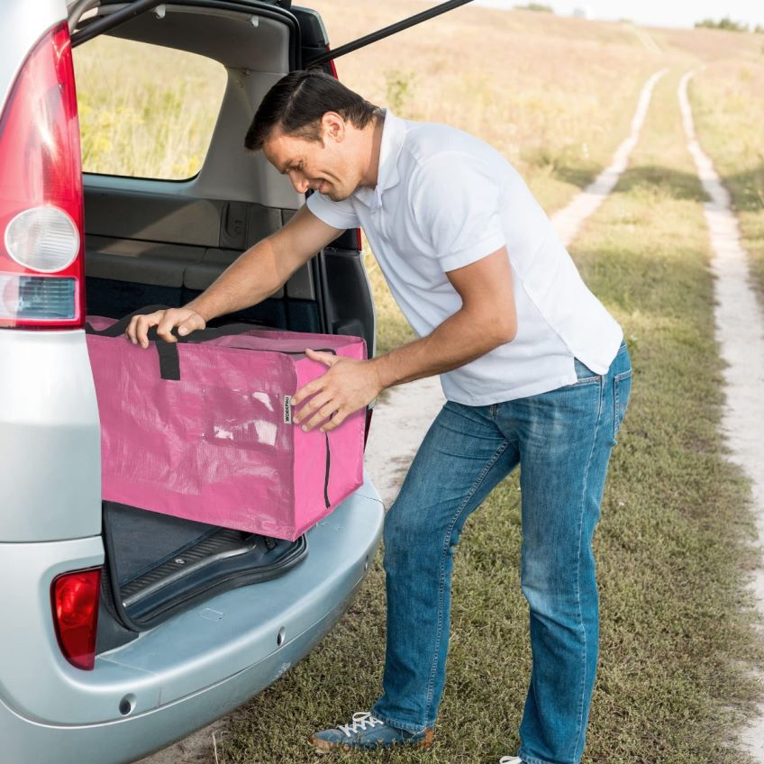 WORKPRO Confezione da 6 borse tote per traslochi extra large per carichi pesanti con cerniere e maniglie per il trasporto, cinghie per zaino rosa/blu B0600L142 magazzinaggio